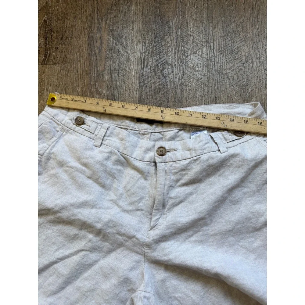Banana Republic Linen Cotton Beige Cropped Pants Size 14 Relaxed Cuffed Trousers